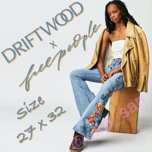 NWOT Free People x Driftwood Farrah Embroidered Cargo Jeans Sz 27